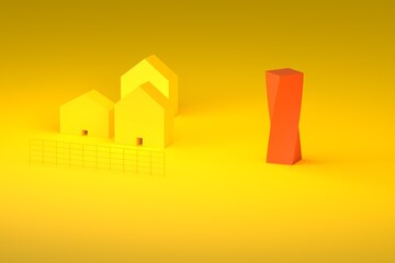 Yellow farm with red modern building 3d rendering illustration