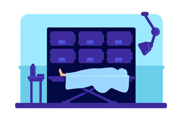 Body in hospital morgue flat color vector illustration