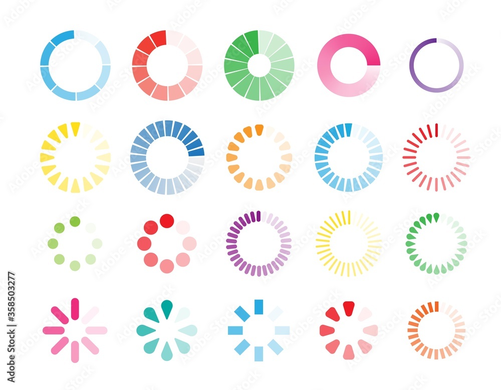 Poster colorful circle load indicators collection. web loader icon set