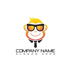 Geek Monkey Logo Template. Monkey with glasses mascot cartoon sign. Vector Illustration