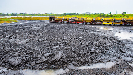 It's Transport carriages over the Pitch Lake, La Brea, Trinidad and Tobago.