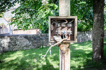 Electricity distribution box. Emergency condition, dangerous. Insulation, rusty and waterproof