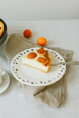 Summer apricot pie homemade delicious fruit dessert. Apricot tart. Fruit pie. French pastries.