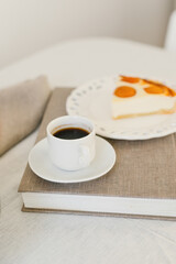 Summer apricot pie homemade delicious fruit dessert. Apricot tart. Fruit pie. French pastries.