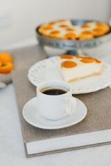 Summer apricot pie homemade delicious fruit dessert. Apricot tart. Fruit pie. French pastries.