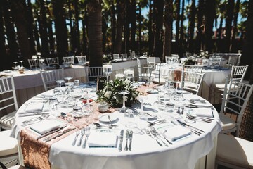 Wedding reception and table set up of outdoor reception