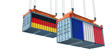 Freight containers with France and German flag. 3D Rendering 