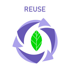 Reuse the rotation arrow sign. Trash recycling and reuse icon, environmental conservation, sustainable development, informed trash. Vector illustration