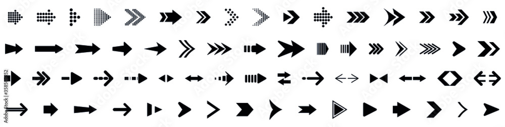 Poster set of arrow icons collection with black color in white background