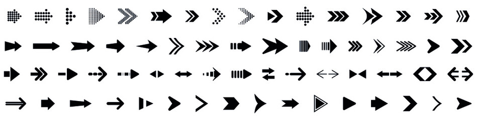 set of arrow icons collection with black color in white background