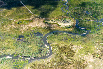 It's beautiful aerial view of the Okavango Delta (Okavango Grassland), One of the Seven Natural Wonders of Africa, Botswana
