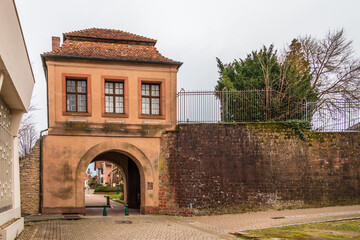 Defense Wall and Entrance Gate, ger. Landauer Tor, fra. Porte de Landau, in Lauterbourg,...
