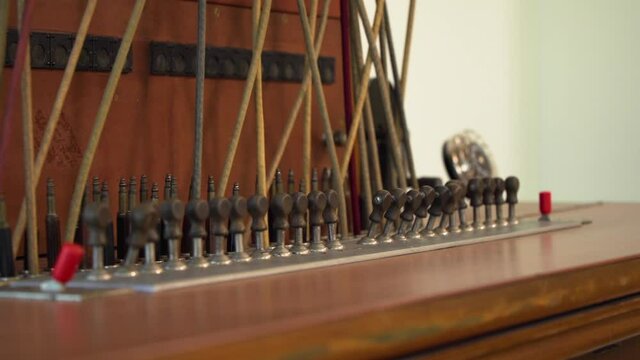 Twentieth century communication machine, old switchboard with wires and switches