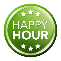 Happy Hour glossy Button. Round Online Shopping Badge.
