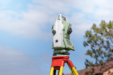 professional surveying stations for measuring the angle and distance outdoors, precisely modern equipment