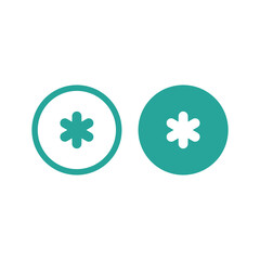 asterisk footnote in blue circle. icons set.