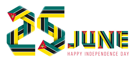 June 25 Independence Day of Mozambique congratulatory design with Mozambican flag elements.