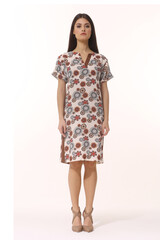 Indian business woman executive posing in printed long skirt summer dress full body length isolated on white