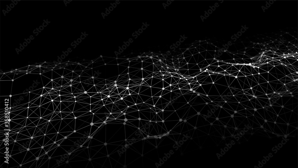 Fototapete Low poly shape with connecting dots and lines on dark background.Abstract polygonal space dark background with connecting dots and lines. Vector illustration. Big data visualization.