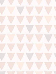 Simple Triangles Regular Seamless Vector Pattern. Pastel Color Geometric Bakdrop. Cute Waterolor Style Print. Light Blush Pink, Beige and Gray  Triangles Isolated on a Off-White Background.