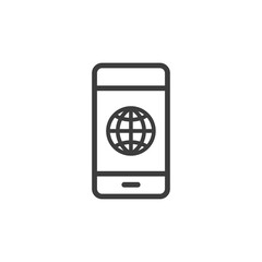 Smartphone with globe icon. Phone with internet connection symbol. Global network/e-commerce concept.
