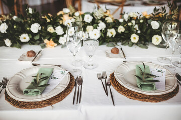 Set up of bride and groom wedding table 
