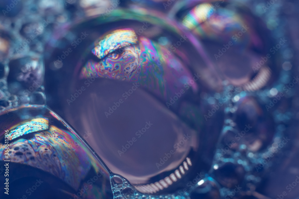 Aufkleber Beautiful abstract blue bubbles background pattern texture for design . Macro view.