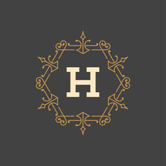 Vintage logo monogram template vector elegant flourishes ornaments with ornate frame border design