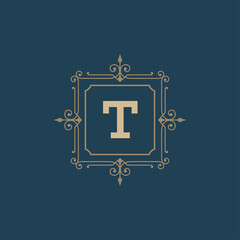 Vintage logo monogram template vector elegant flourishes ornaments with ornate frame border design