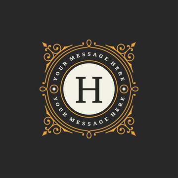 Vintage logo monogram template vector elegant flourishes ornaments with ornate frame border design