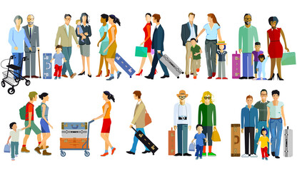 Fototapeta na wymiar verschiedenen Reisenden mit Gepäck – Vektor Illustration