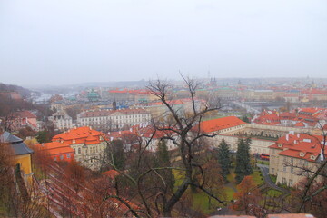 panorama of Prague in the rain