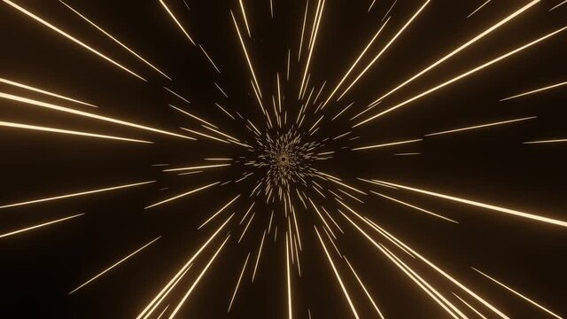 Golden star trails or starlights, wide angle 3d animation using as science fiction background
