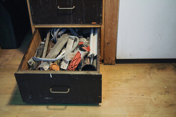 Junk Drawer wooden Scrap Metal  in workshop
