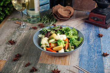Healthy vegetables mix with greens in a bowl 