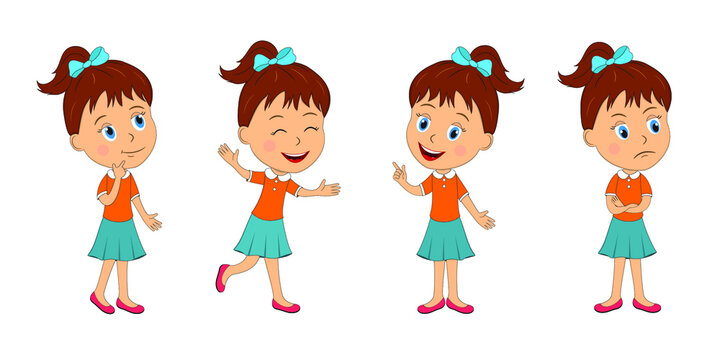 kid,child, girl expresses different emotions,illustration,vector