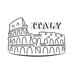 Doodle coliseum isolaten on white. Outline icon. Hand drawing line art. Tourism symbol. Sketch vector stock illustration. EPS 10
