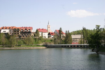 The old town of Fužine - a beautiful village on the shore of  the lake Bajer in mountainous Croatia 