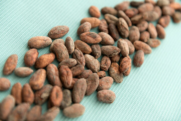 Cocoa Beans on the background Closeup