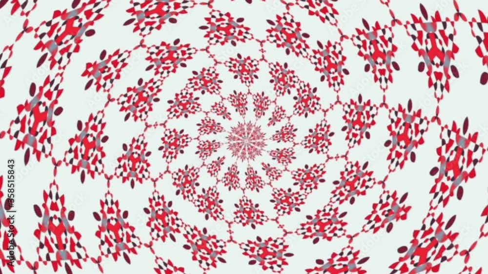 Poster Tunnel effect and movement with geometric shapes in red color.