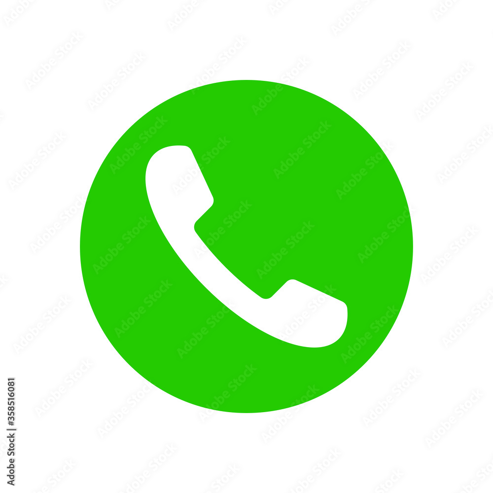 Poster phone icon. call application symbol. green round button. flat interface logo. simple shape telephone