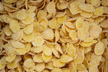 Sweet corn flakes for Breakfast. Close up