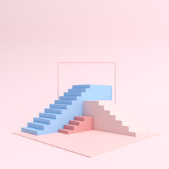 Obraz premium Staircase on pink background. Minimal.
