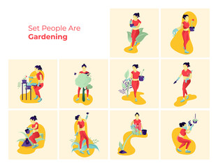 Fototapeta premium Vector Illustration People Are Gardening