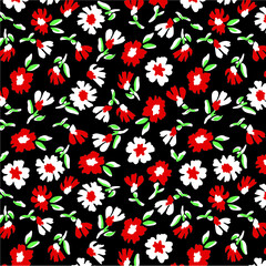 Blossom pattern on black background for textile print