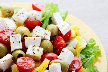 Traditional Greek salad on the plate