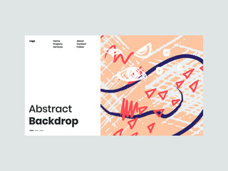 Abstract homepage illustration. Colorful lines, spots, dots, eyes and paint strokes. Decorative chaotic background, backdrop. Hand drawn texture, different shapes and textures. Eps10 vector.