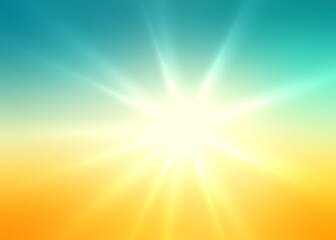 Obraz premium Sunshine on yellow blue green blurred background. Tropical abstract empty illustration. 
