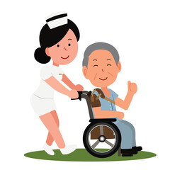 young nurse take care old man cartoon character design