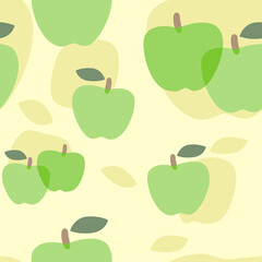 Green apple fruit seamless pattern.Vector illustration of fresh green apples shapes background.